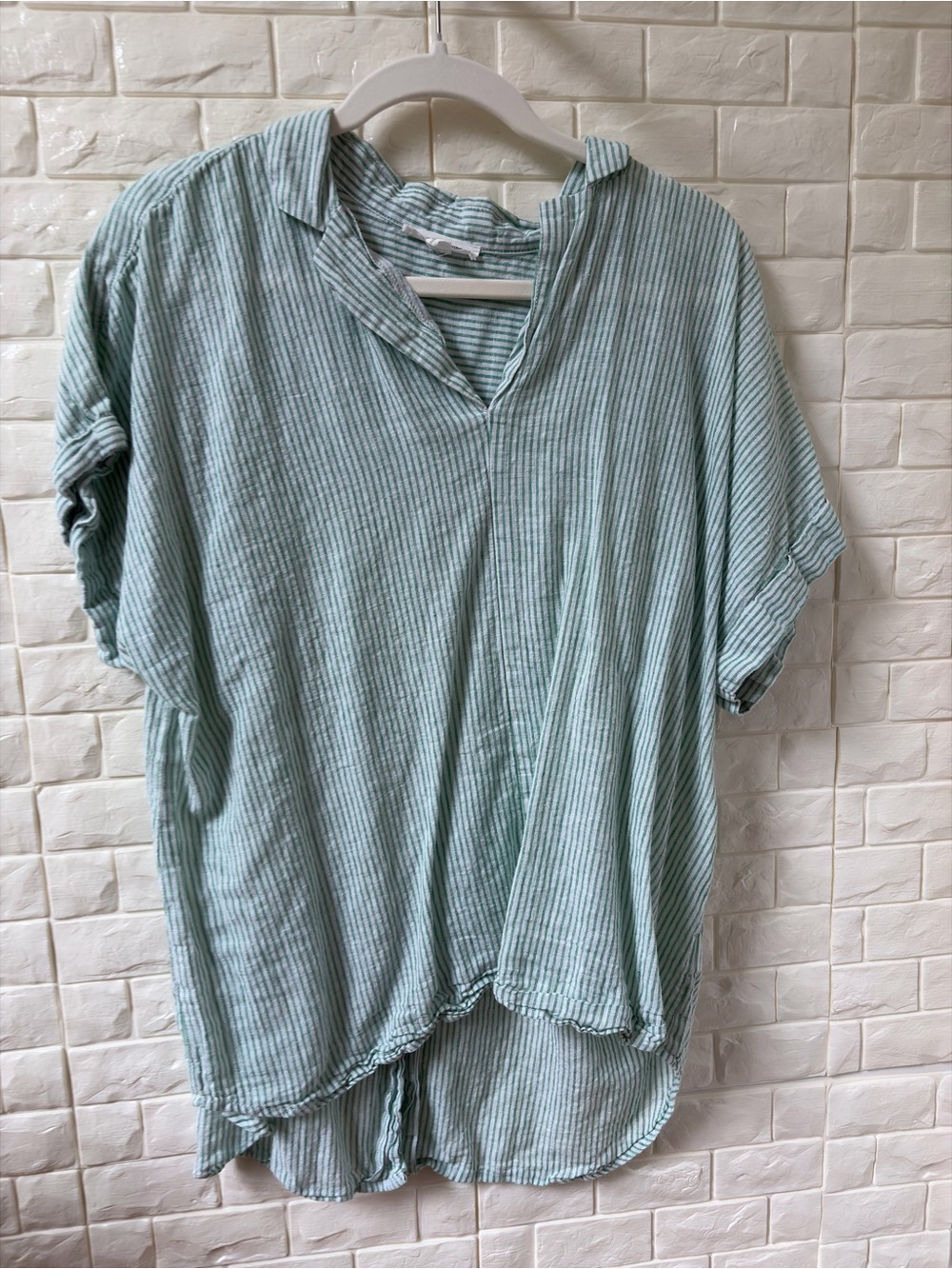 beachlunchlounge Mint-Green Striped Casual Button-Down Shirt
